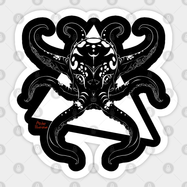 Mysteries Of The Deep - Geometric - Symmetrical - White Octopus Sticker by archerillustrations